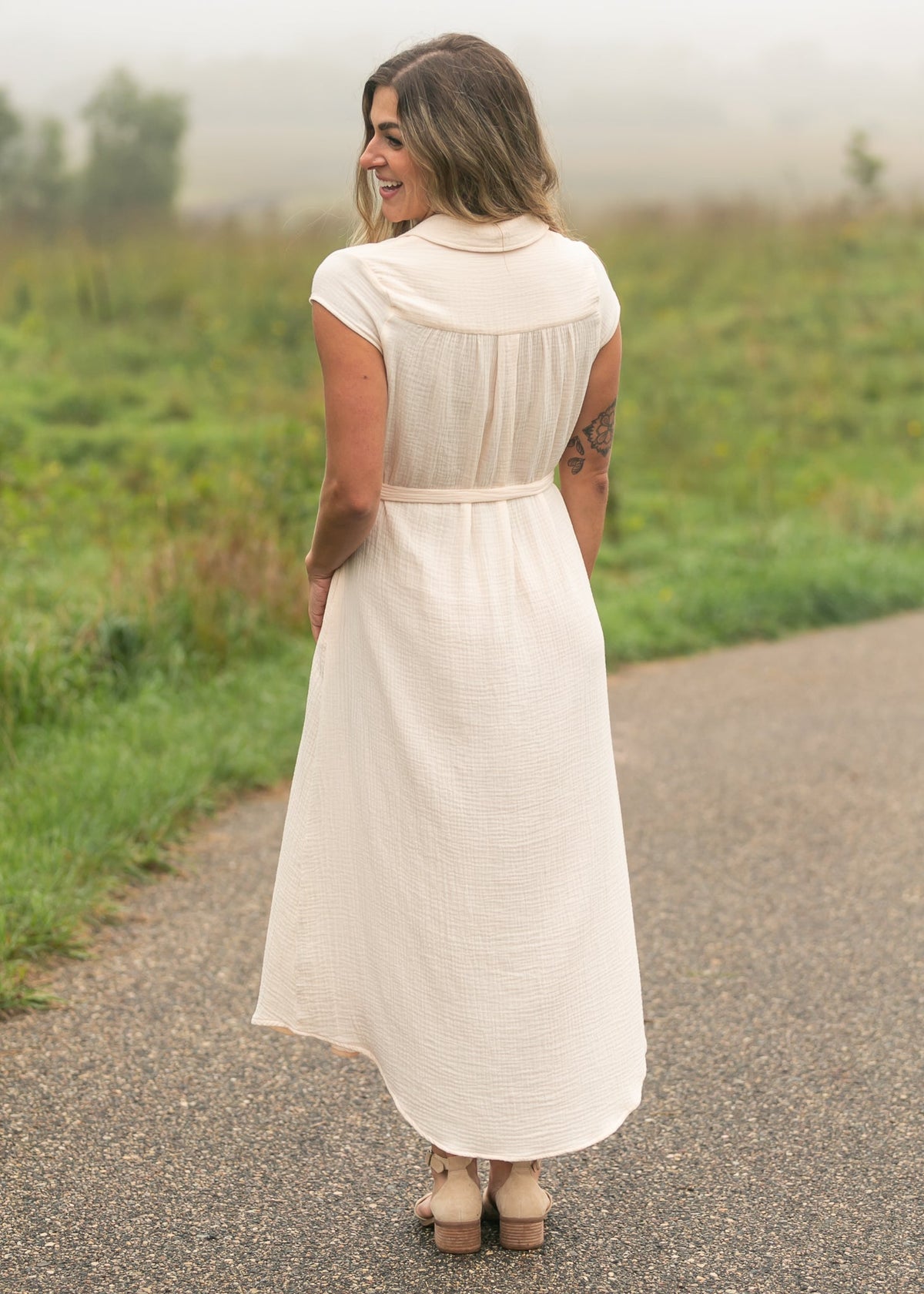 Willow Blush Pink Cotton Gauze Midi Dress - Quarter Circle AK Boutique