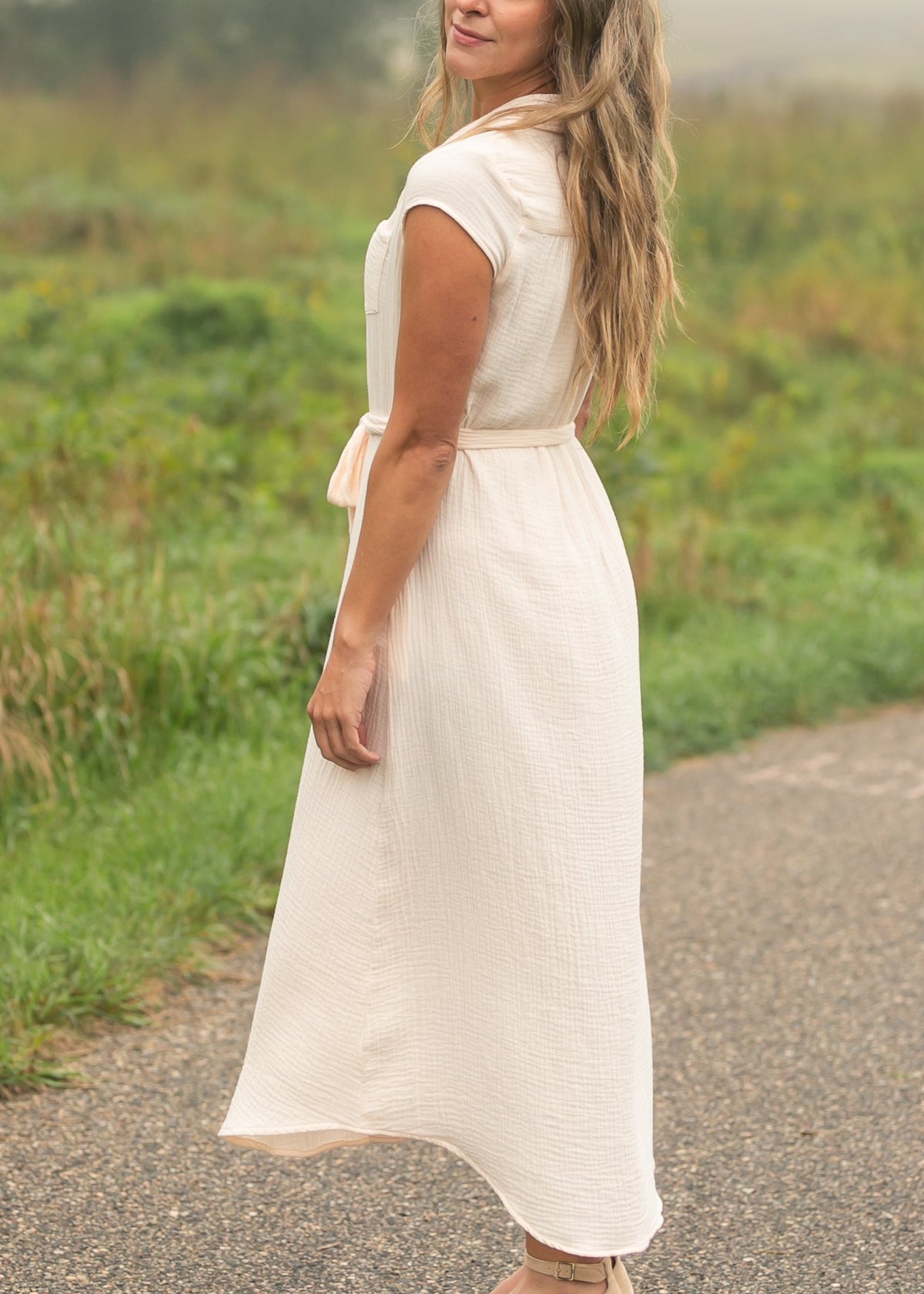 Willow Blush Pink Cotton Gauze Midi Dress - Quarter Circle AK Boutique