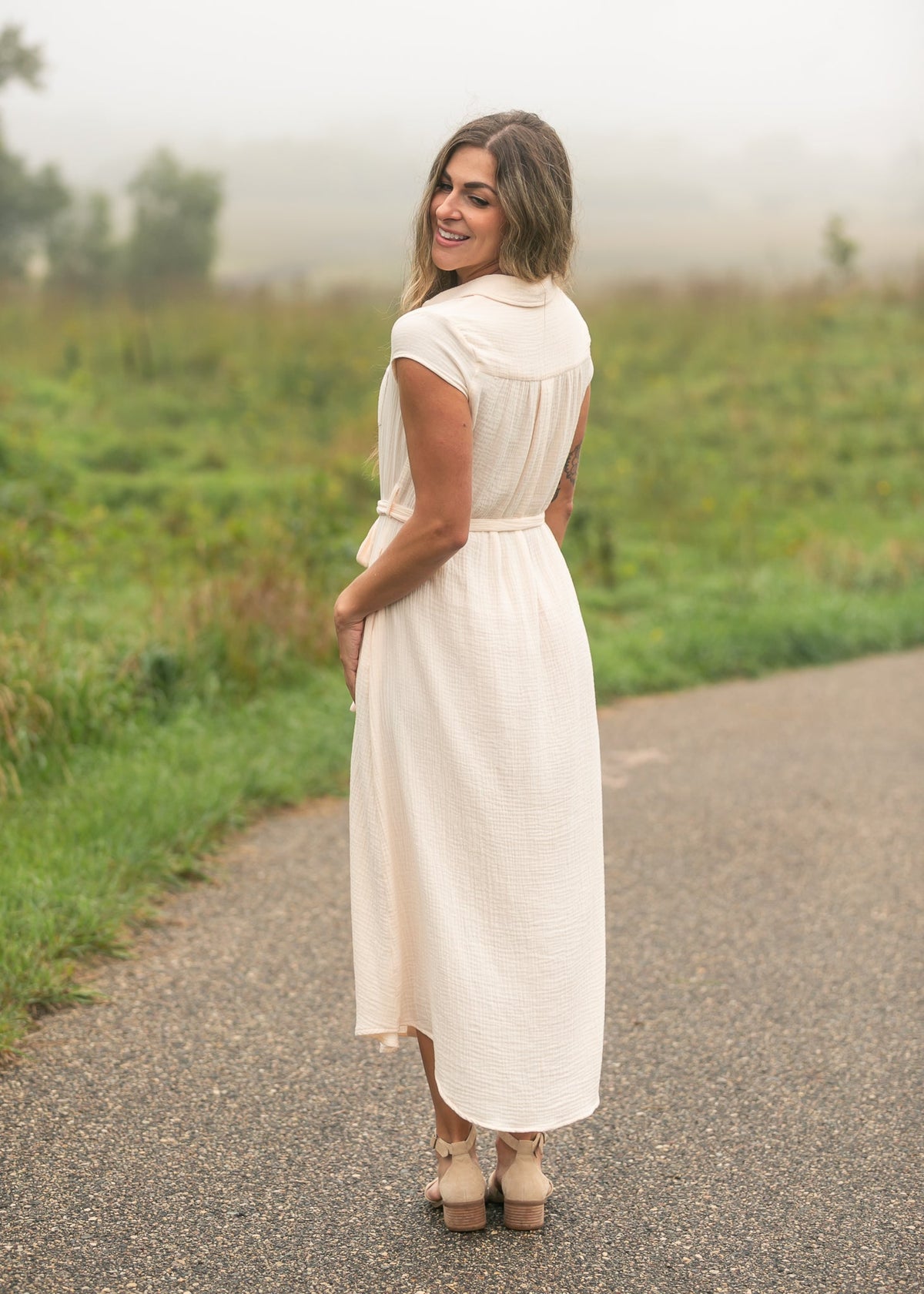 Willow Blush Pink Cotton Gauze Midi Dress - Quarter Circle AK Boutique