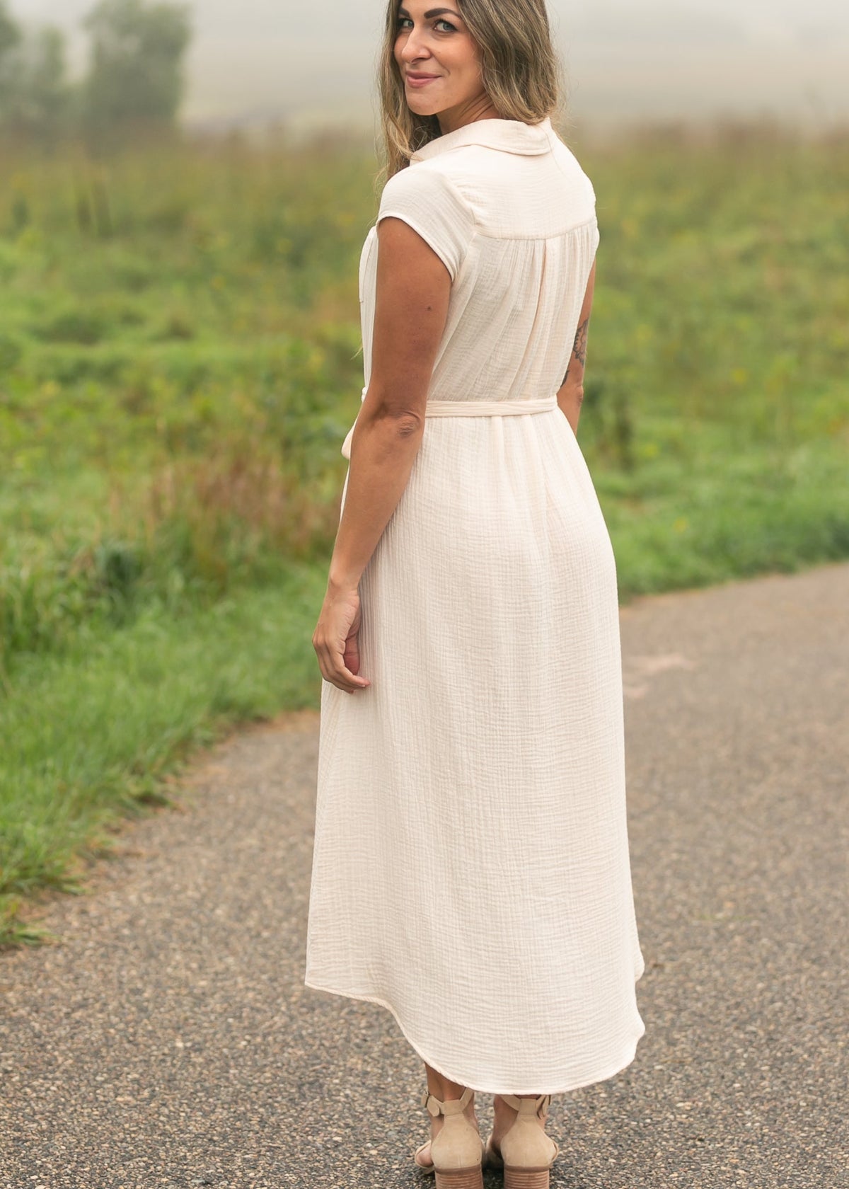 Willow Blush Pink Cotton Gauze Midi Dress - Quarter Circle AK Boutique