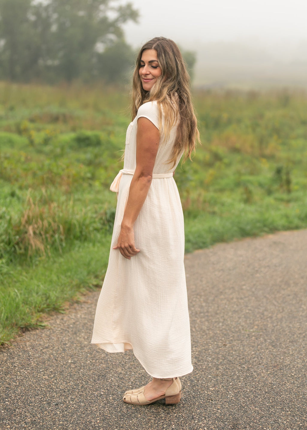 Willow Blush Pink Cotton Gauze Midi Dress - Quarter Circle AK Boutique
