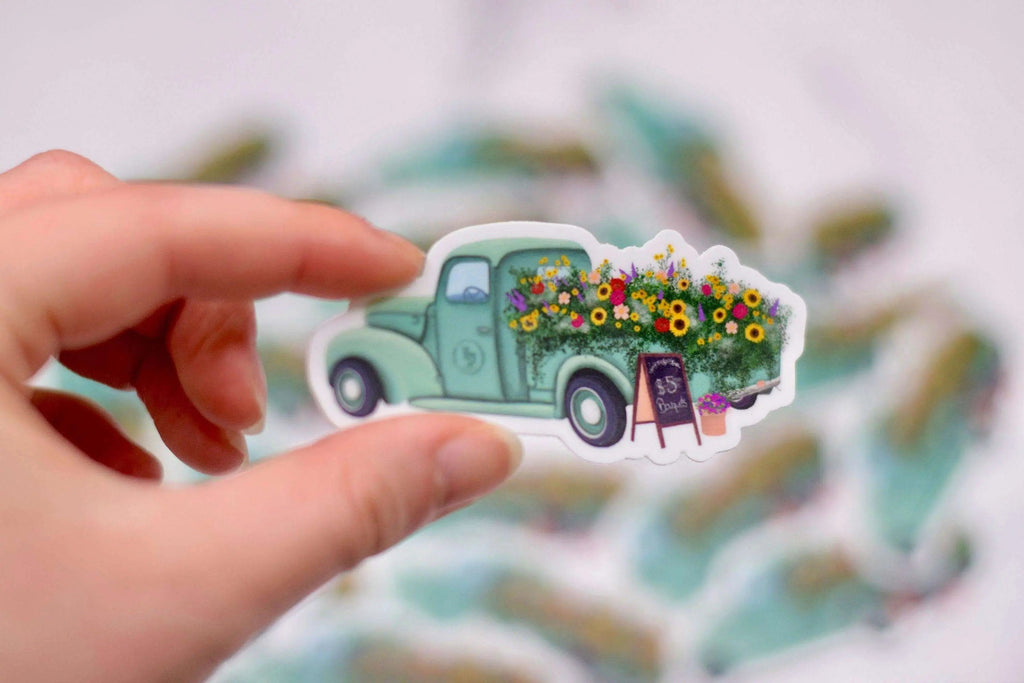 Antique Flower Truck Sticker, 1.25x3 in.