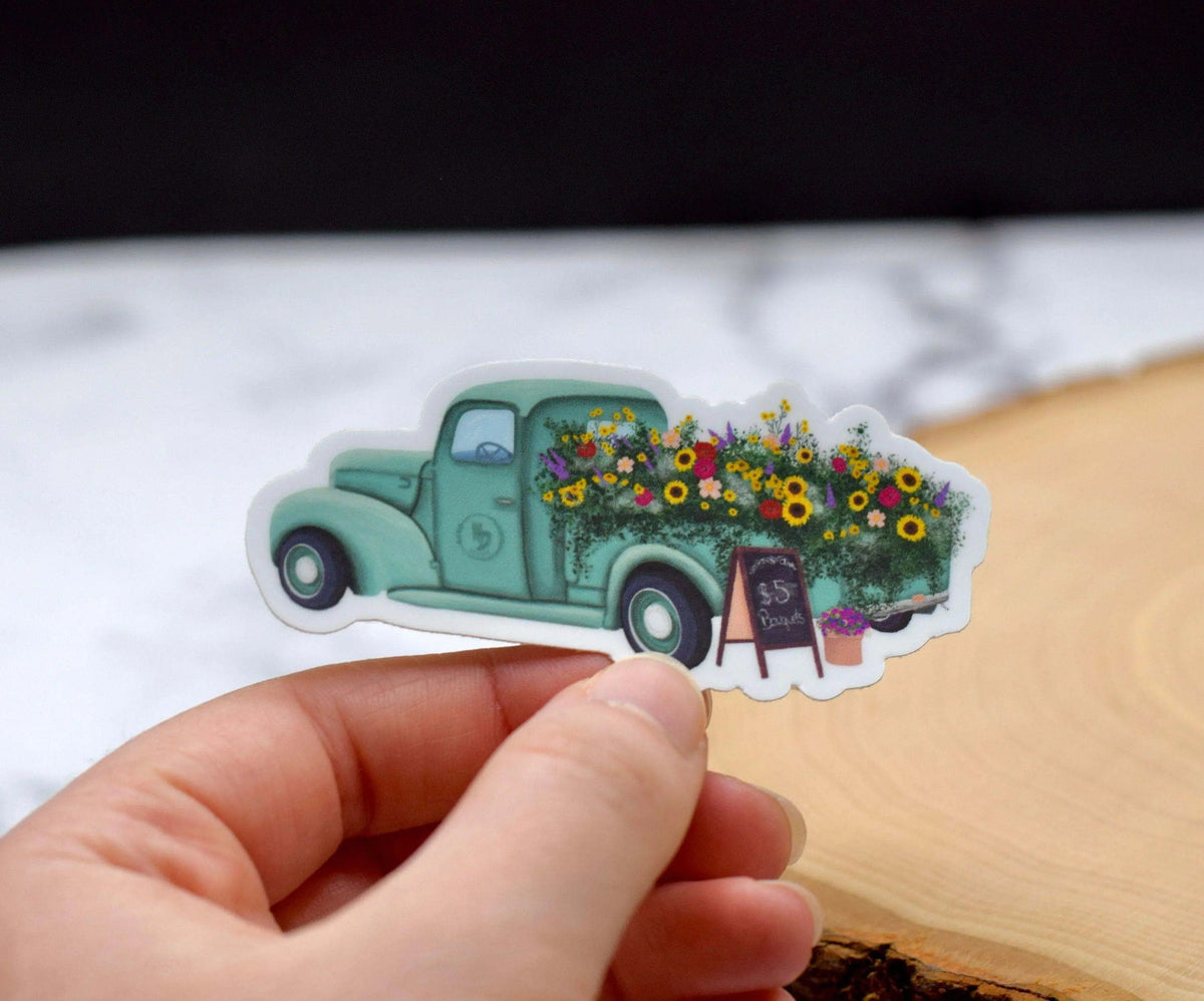 Antique Flower Truck Sticker, 1.25x3 in.