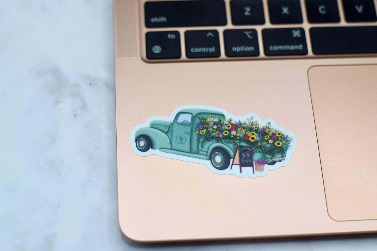 Antique Flower Truck Sticker, 1.25x3 in.