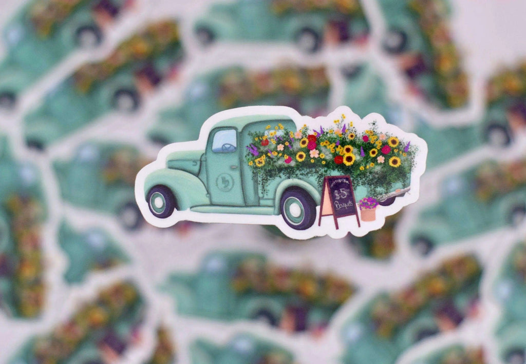 Antique Flower Truck Sticker, 1.25x3 in.