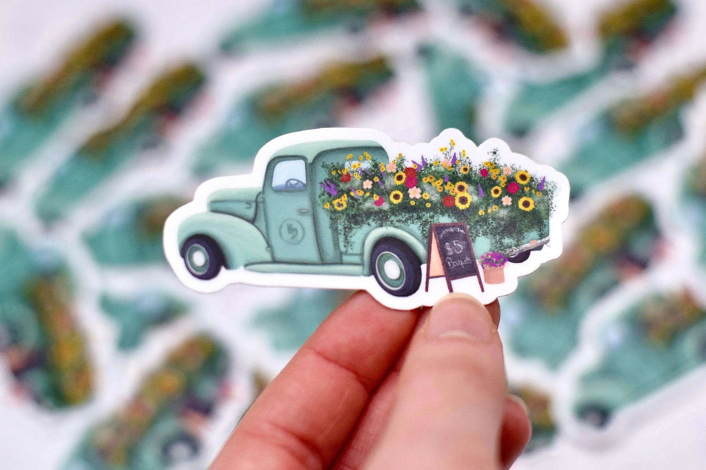 Antique Flower Truck Sticker, 1.25x3 in.