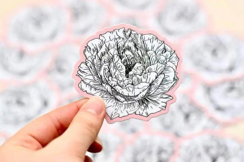 Pink Peony Flower Sticker