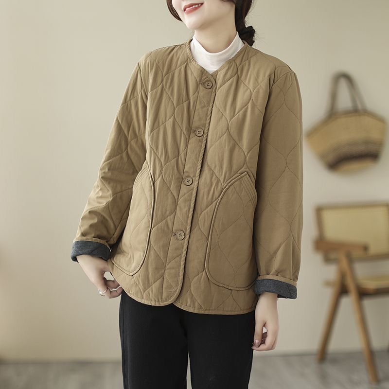 Winter Cotton Padded Coat Womens Stand Collar Lightweight Slim-Fit Padded Jacket - Quarter Circle AK Boutique