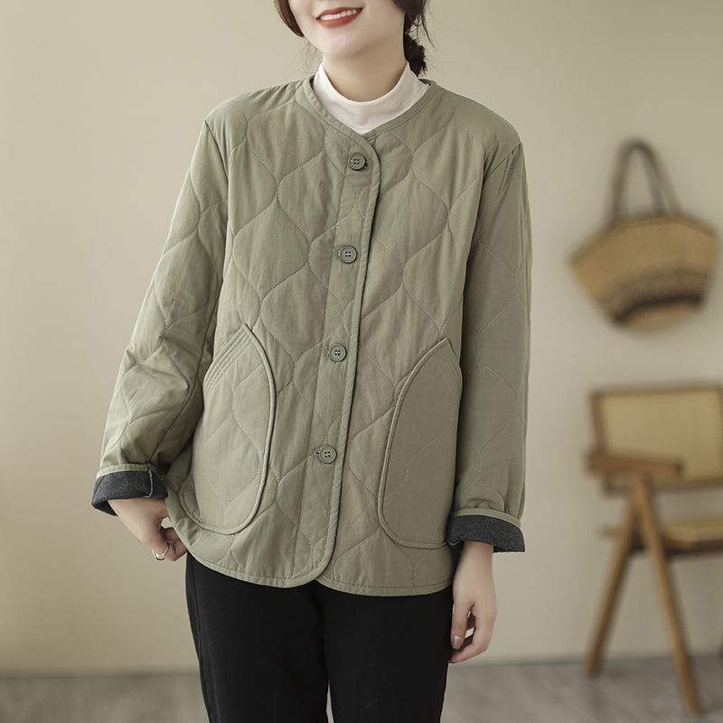 Winter Cotton Padded Coat Womens Stand Collar Lightweight Slim-Fit Padded Jacket - Quarter Circle AK Boutique