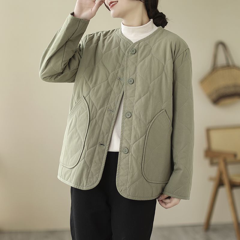 Winter Cotton Padded Coat Womens Stand Collar Lightweight Slim-Fit Padded Jacket - Quarter Circle AK Boutique