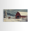 Winter On The Farm, Barn Painting, Framed Canvas Print, Primitive Farmhouse Decor, Christmas Decor, Winter Wonderland Rustic Winter Wall Art - Quarter Circle AK Boutique