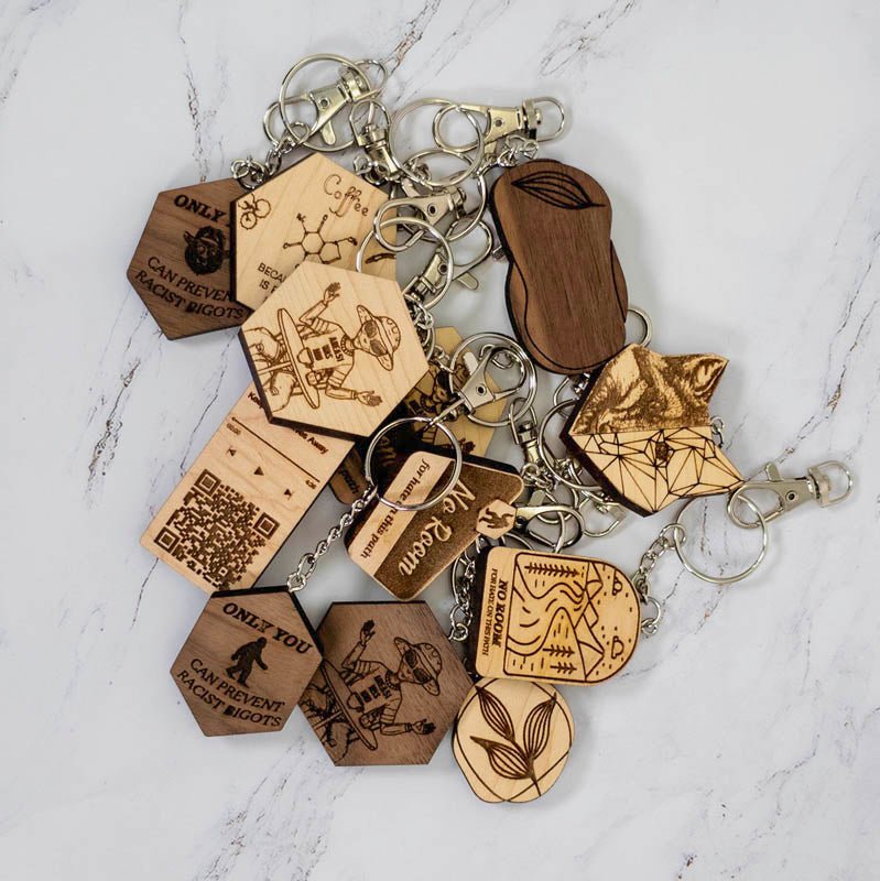 Wood Keychain | Caffeine - Quarter Circle AK Boutique