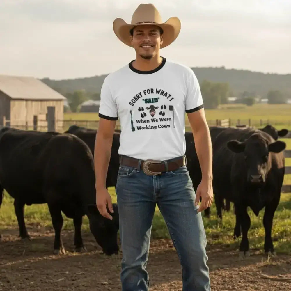 Working Cow's Funny T-Shirt, Apology Humor Tee, Farmer Apparel