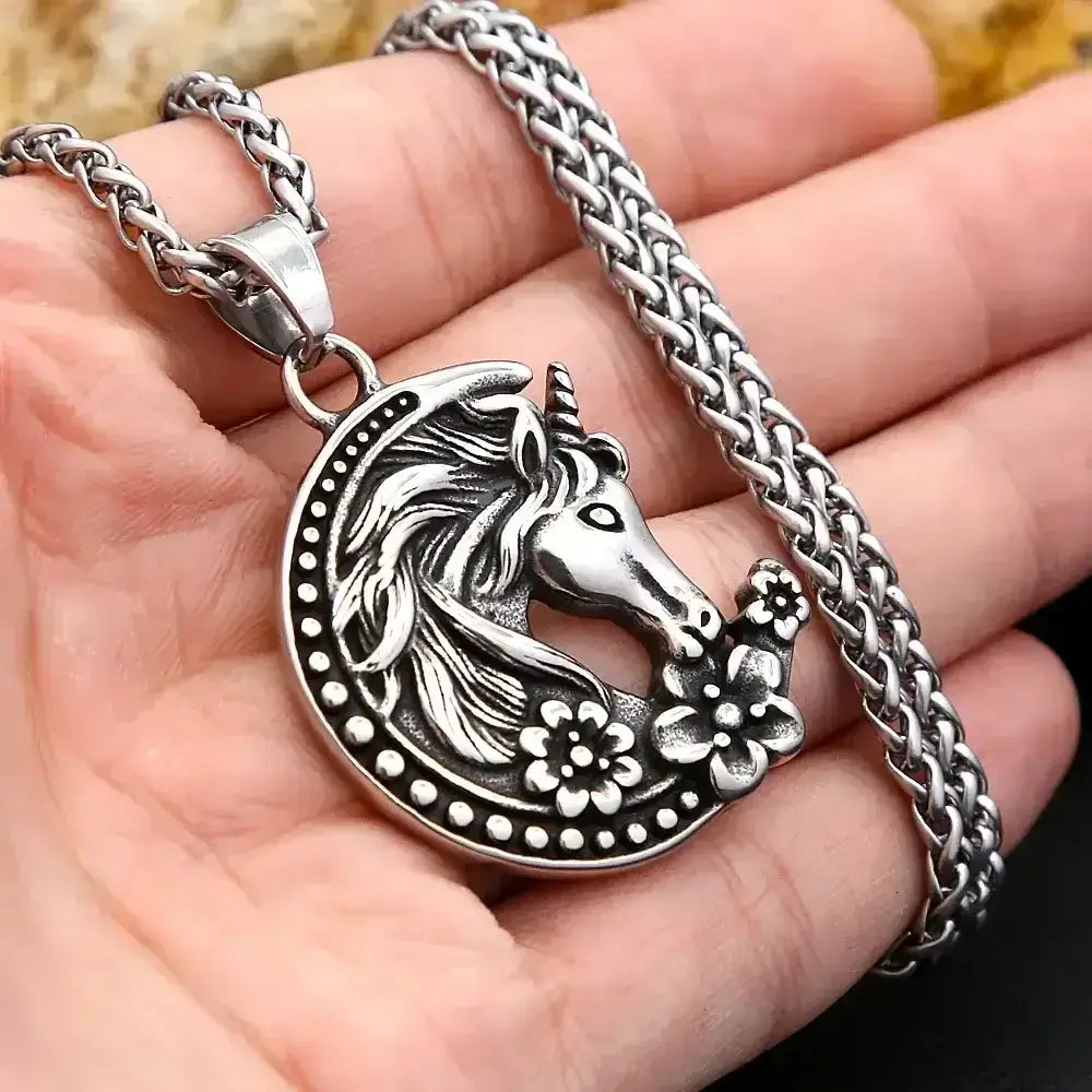 Youth Unicorn Necklace, Stainless Steel Moon Pendant Necklace