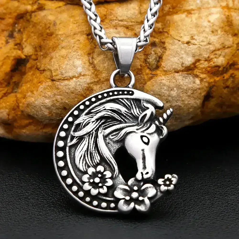 Youth Unicorn Necklace, Stainless Steel Moon Pendant Necklace