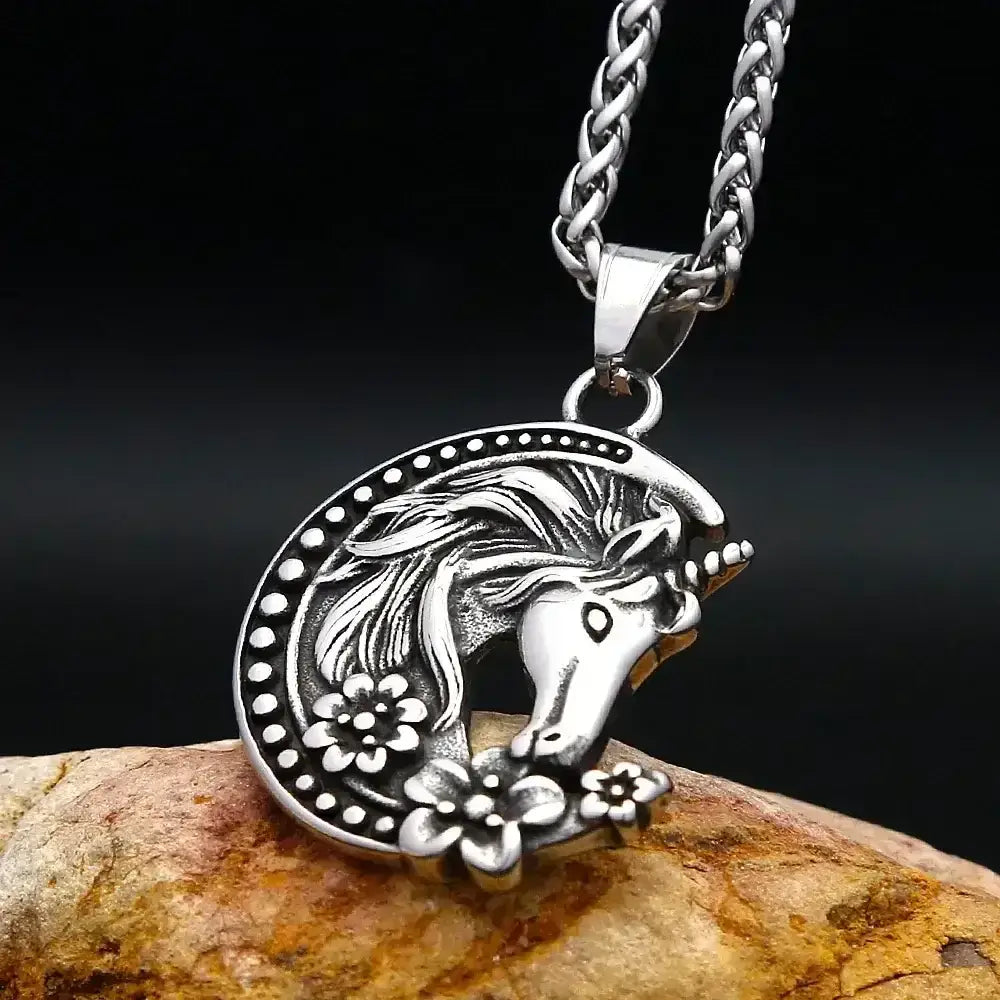 Youth Unicorn Necklace, Stainless Steel Moon Pendant Necklace