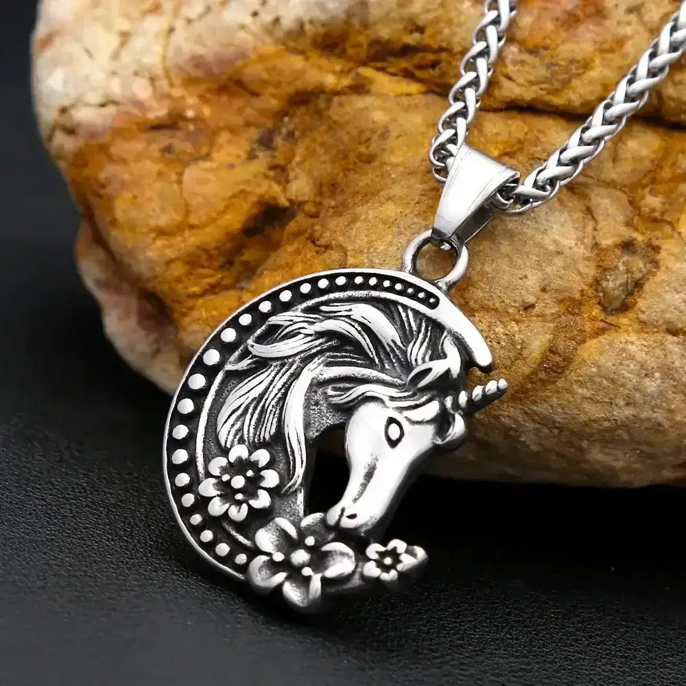 Youth Unicorn Necklace, Stainless Steel Moon Pendant Necklace