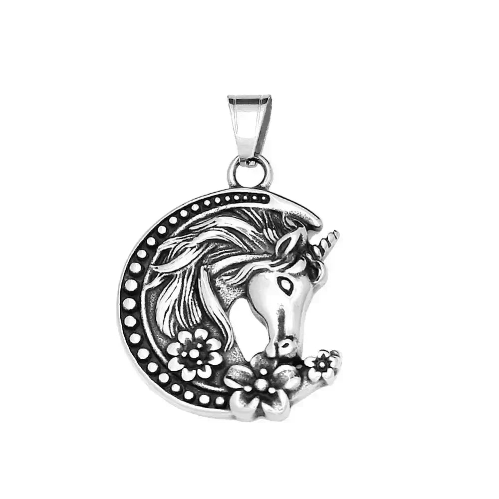 Youth Unicorn Necklace, Stainless Steel Moon Pendant Necklace
